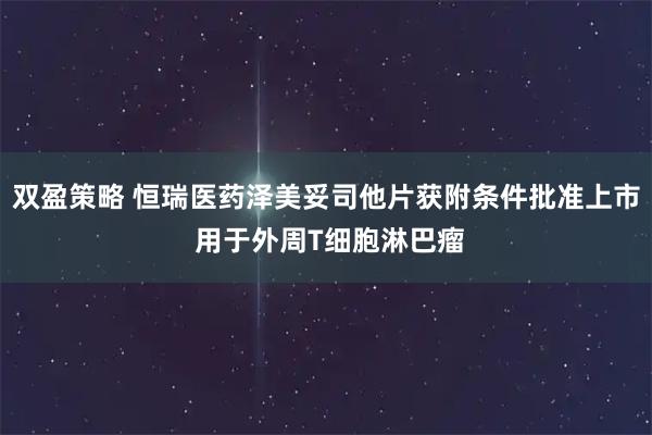 双盈策略 恒瑞医药泽美妥司他片获附条件批准上市 用于外周T细胞淋巴瘤