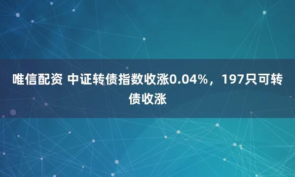 唯信配资 中证转债指数收涨0.04%，197只可转债收涨